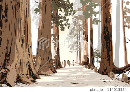 大きな杉と旅人たちの風景 大きな杉と旅人たちの風景 114013384