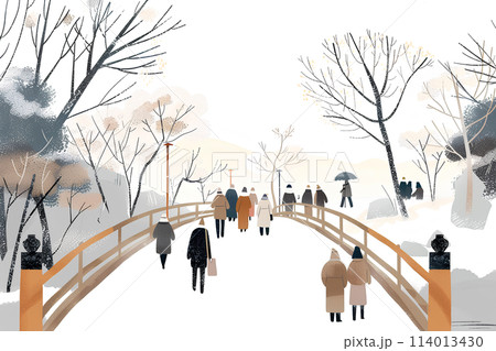 参詣のための橋を渡る人々のイラスト素材 [114013430] - PIXTA