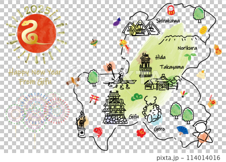 2025年岐阜縣賀年片旅遊景點插畫圖 114014016
