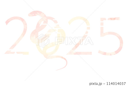 2025年巳年の年賀状素材、2025の数字と蛇の花柄シルエット 114014037