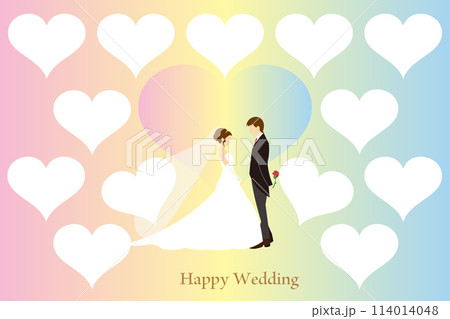 結婚式をするカップルのイラストとハートの寄せ書き 結婚式をするカップルのイラストとハートの寄せ書き 114014048