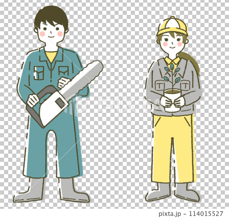 林業の若い男女 林業の人 イラスト素材 114015527