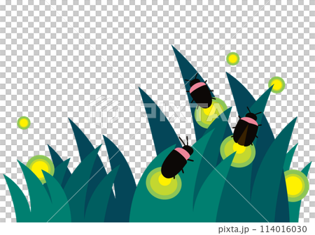 デフォルメされた蛍が草の上で光っているベクターイラスト 114016030