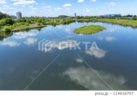 多摩川の風景　登戸，和泉多摩川の河川敷 114016707