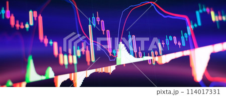 Stock market or forex trading graph and candlestick chart suitable for financial investment concept. Economy trends background for business idea . 114017331