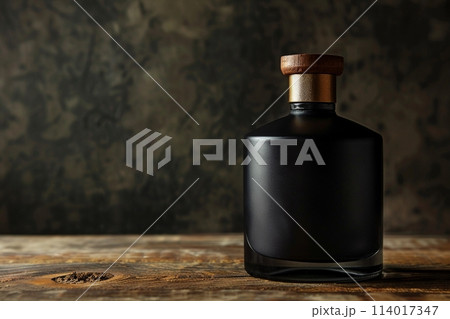 A sleek bottle of mens perfume, exuding a simple yet profound and mysterious aura 114017347