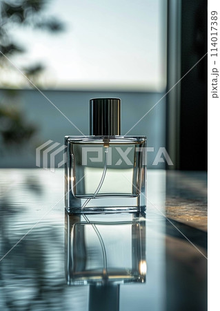 The bottle of mens perfume stands solemn and mysterious, simplicity masking a complex scent The bottle of mens perfume stands solemn and mysterious, simplicity masking a complex scent 114017389