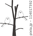 木に止まるシマエナガ（モノクロ） 114017392