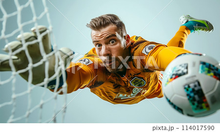 シュートを止めるゴールキーパー 114017590