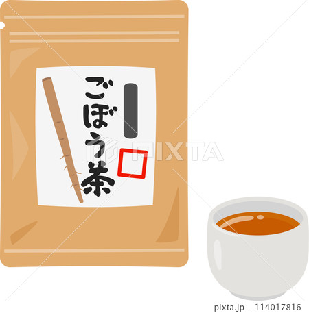 袋入りのゴボウ茶と湯呑み 114017816