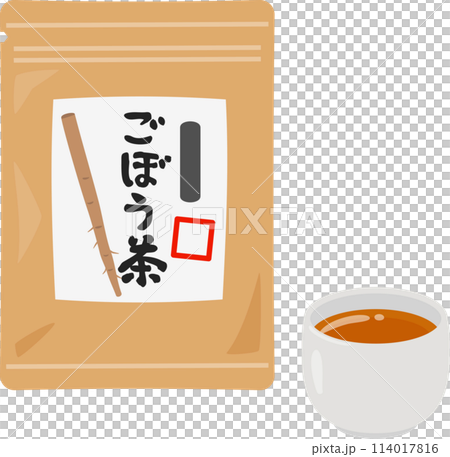 袋入りのゴボウ茶と湯呑み 114017816