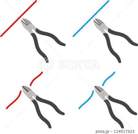赤と青のケーブルとニッパーのイラストセット 赤と青のケーブルとニッパーのイラストセット 114017823