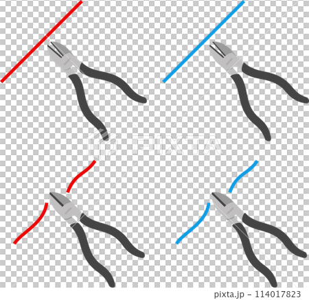 赤と青のケーブルとニッパーのイラストセット 赤と青のケーブルとニッパーのイラストセット 114017823