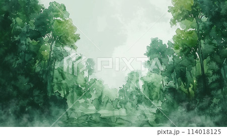 初夏の森（緑だけで描いた水彩画）