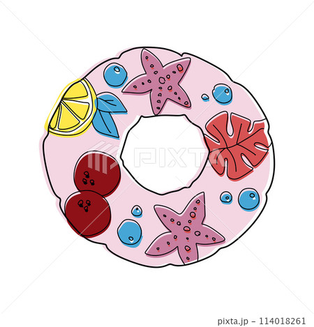 Doodle Lifebuoy with color Sea Star, Monstera, Lemon, Coconut. Hand drawn Swimming Circle Isolated on White background. Vector illustration Sticker, icon, Design element. Vacation and Tourism concept Doodle Lifebuoy with color Sea Star, Monstera, Lemon, Coconut. Hand drawn Swimming Circle Isolated on White background. Vector illustration Sticker, icon, Design element. Vacation and Tourism concept 114018261