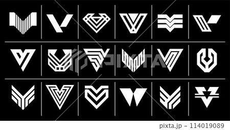 Geometric abstract line letter V logo set 114019089