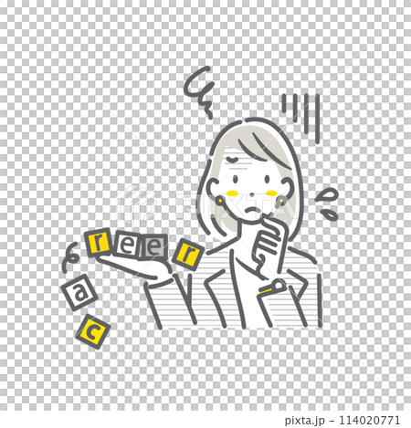 キャリアパスに悩む働く女性　シンプルでお洒落な線画イラスト 114020771