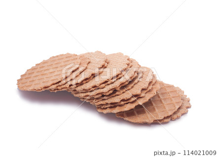 Wafers stack snack for breakfast isolated on the white 114021009