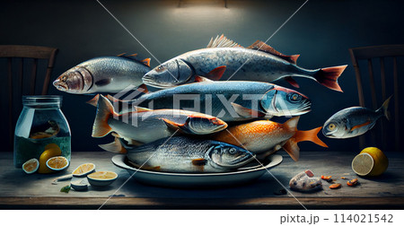 Abstract background, sea, ocean and river fish - AI generated image 114021542