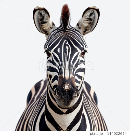 Zoo, Zebra on white isolated background - AI generated image 114022654