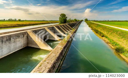 Reinforced Concrete Irrigation Canal with Dam in a Rural Scene - Generative Ai 114023000