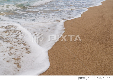 Sandy beach with small waves background Sandy beach with small waves background 114023227