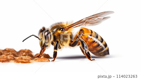 Honey bee isolated on white background, side view - AI Generated Image 114023263