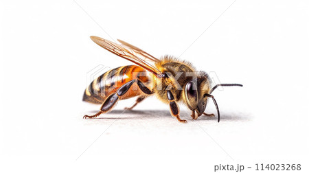 Honey bee isolated on white background, side view - AI Generated Image 114023268