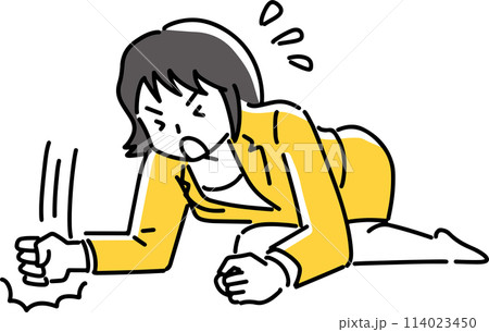 地面を叩いて悔しがる女性 地面を叩いて悔しがる女性 114023450