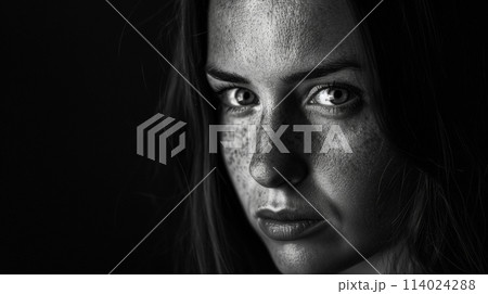 Ethereal Grace: Macro Portrait of a Woman. Generative AI	 114024288
