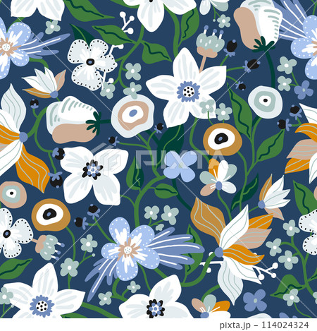 Seamless pattern with flowers. Creative blooming floral texture. Great for fabric, textile Vector Illustration 114024324