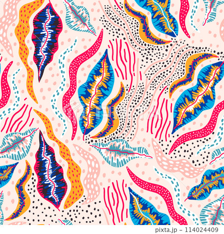 Seamless pattern with abstract retro flowers. Creative floral texture. Great for fabric, textile Vector Illustration 114024409