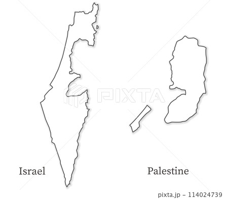 イスラエルとパレスチナの地図のセット、影のある白い地図 114024739