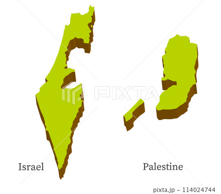 イスラエルとパレスチナの立体的な地図のセット、アイコン イスラエルとパレスチナの立体的な地図のセット、アイコン 114024744