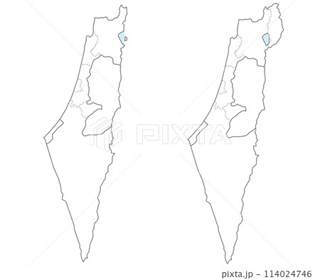 イスラエルとパレスチナの白地図、ゴラン高原を含まない地図とゴラン高原を含む地図 114024746
