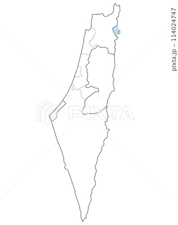 イスラエルとパレスチナの白地図、地区の境界入り 114024747