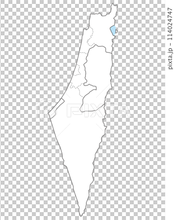 イスラエルとパレスチナの白地図、地区の境界入り 114024747