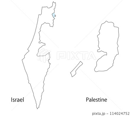 イスラエルとパレスチナの地図のセット、シンプルな白い地図 114024752