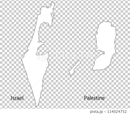 イスラエルとパレスチナの地図のセット、シンプルな白い地図 114024752