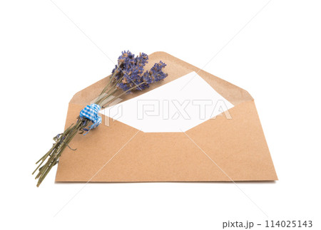 craft paper envelope with a blank  for mail post isolated on the white 114025143
