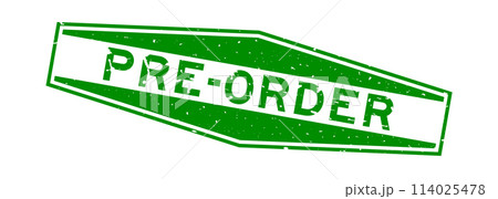 Grunge green pre-order word hexagon rubber seal stamp on white background 114025478