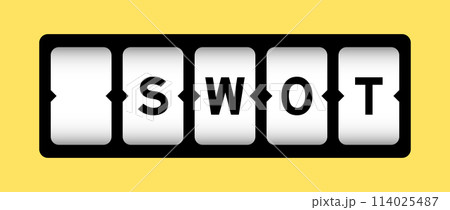Black color in word SWOT (abbreviation of strength, weakness, opportunities, threats) on slot banner with yellow color background Black color in word SWOT (abbreviation of strength, weakness, opportunities, threats) on slot banner with yellow color background 114025487