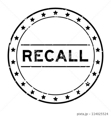 Grunge black recall word round rubber seal stamp on white background 114025524