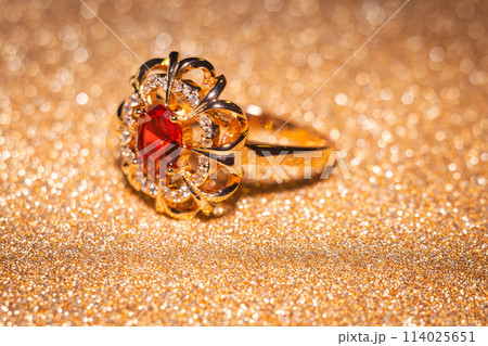 Gold ring with ruby and zirconia Gold ring with ruby and zirconia 114025651
