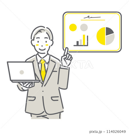 プレゼンする男性社員　シンプルでお洒落な線画イラスト 114026049