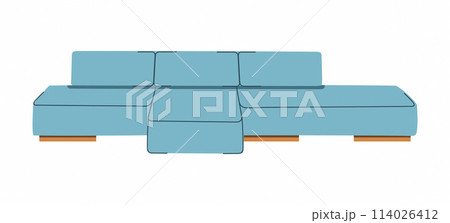 Blue sofa in retro style. A modern collection of Scandinavian upholstered furniture. Flat vector illustration 114026412