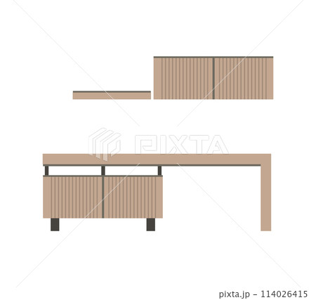 The table is a Scandinavian style console table. A wooden table. Vector illustration of a flat style Modern room interior The table is a Scandinavian style console table. A wooden table. Vector illustration of a flat style Modern room interior 114026415