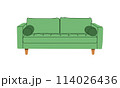 Fashionable green sofa in retro style. A modern collection of upholstered furniture. Flat vector illustration 114026436