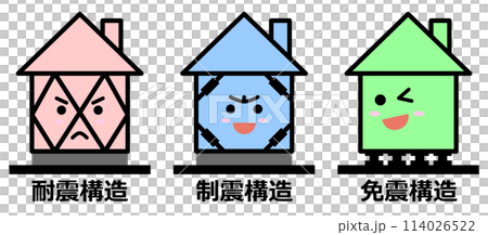 地震に強い免震や耐震補強した頑丈な住宅のイラスト 114026522
