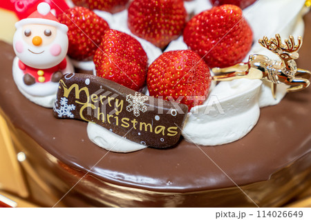 おいしそうなクリスマスケーキの写真。チョコレートケーキ。 114026649